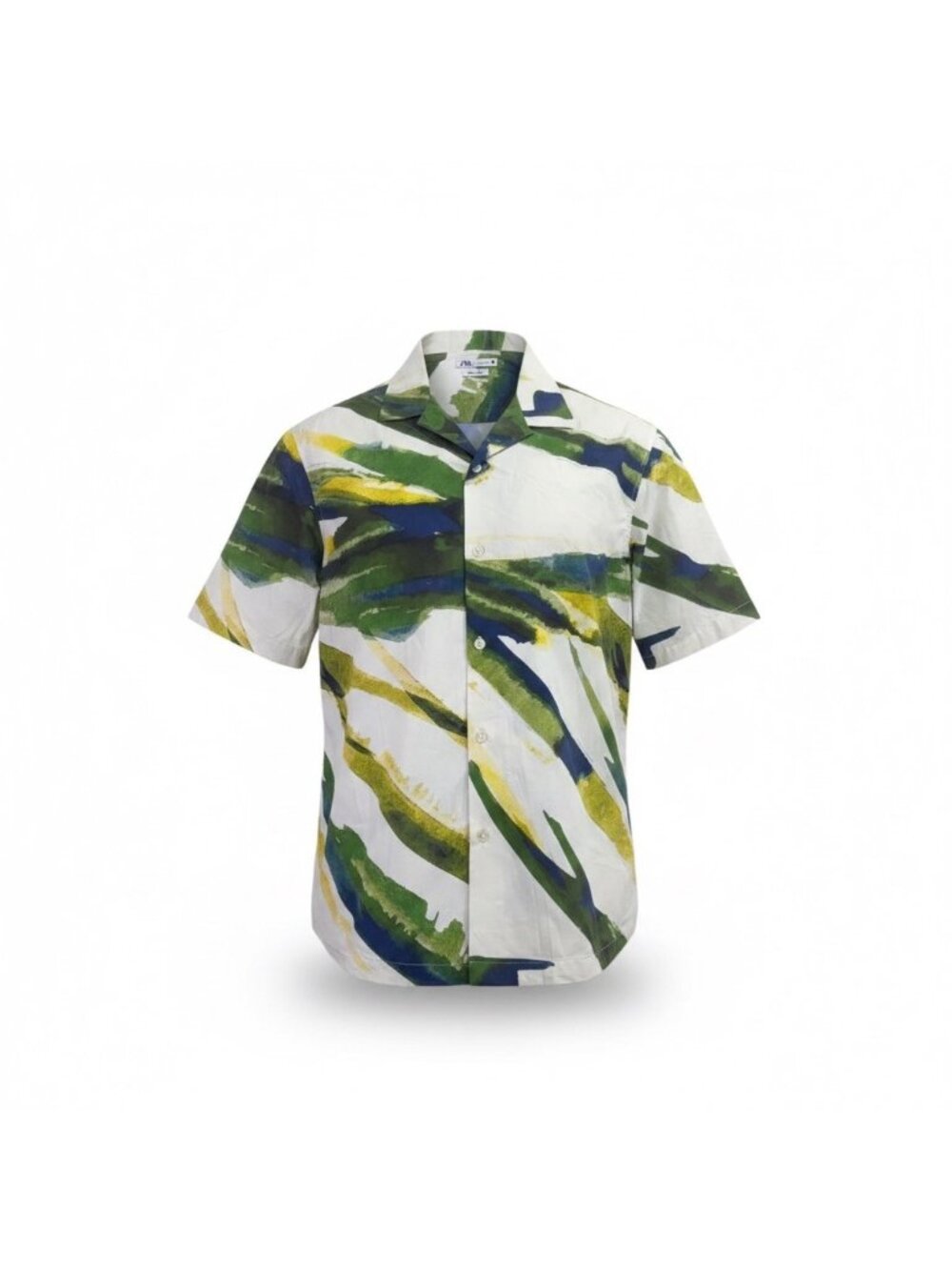 Zara Mens Green/Yellow Printed Button-Down Short-Sleeve Shirt Size L